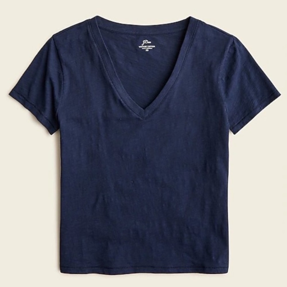 J. CREW VINTAGE COTTON V NECK TOP SHORT SLEEVE T-SHIRT TOP NAVY BLUE M